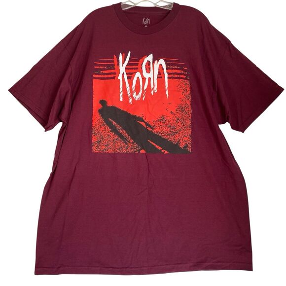 Official KoRn T-shirt Men 2XL Burgundy Graphic Print Mad Engine Nu Metal - Picture 1 of 5
